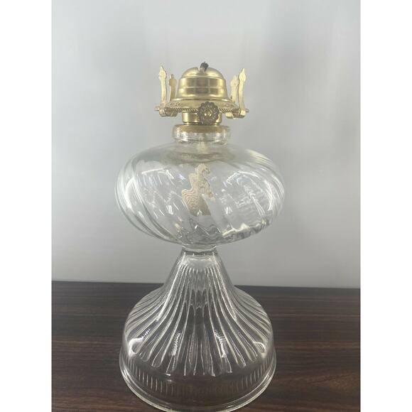 Vintage Lamplight Farms Austria Ribbed Clear Glass Pedestal Oil Lamp Base 11" - Picture 11 of 11